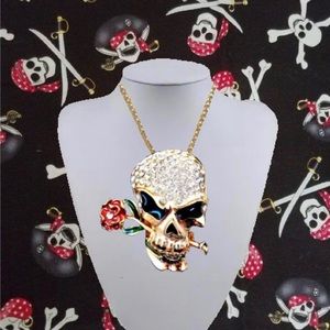 ♦️LAST♦️SKULL ROSE FLOWER PENDANT NECKLACE